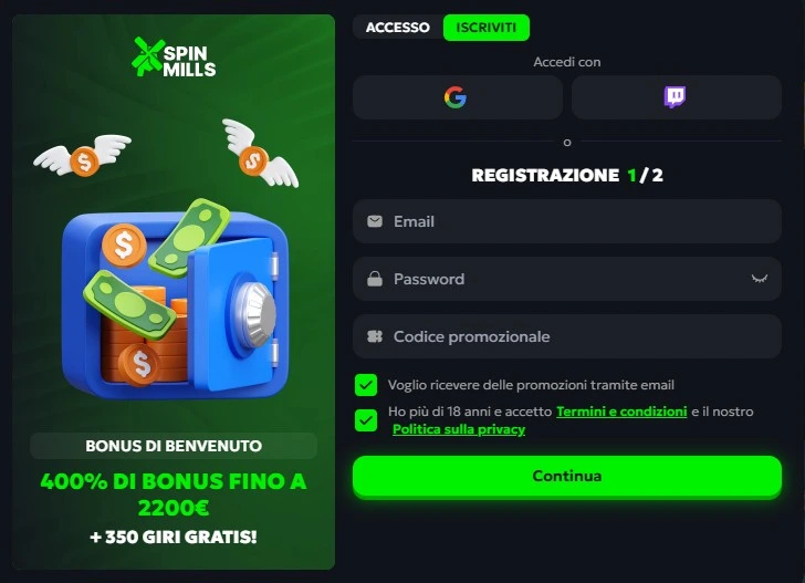 SpinMills Casino login e registrazione rapida in Italia